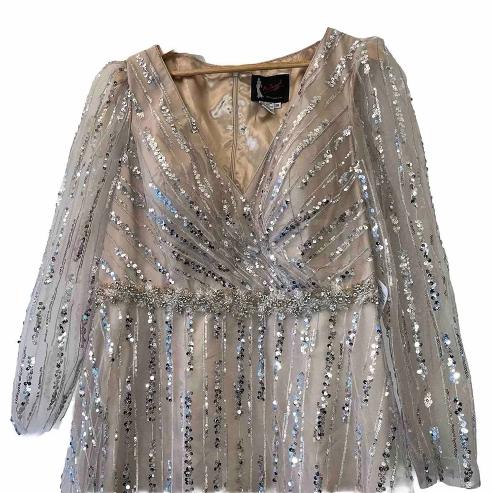 MAC DUGGAL 67859 dress maxi tan nude plus size 16 sequin wedding formal long NWT - Picture 6 of 15